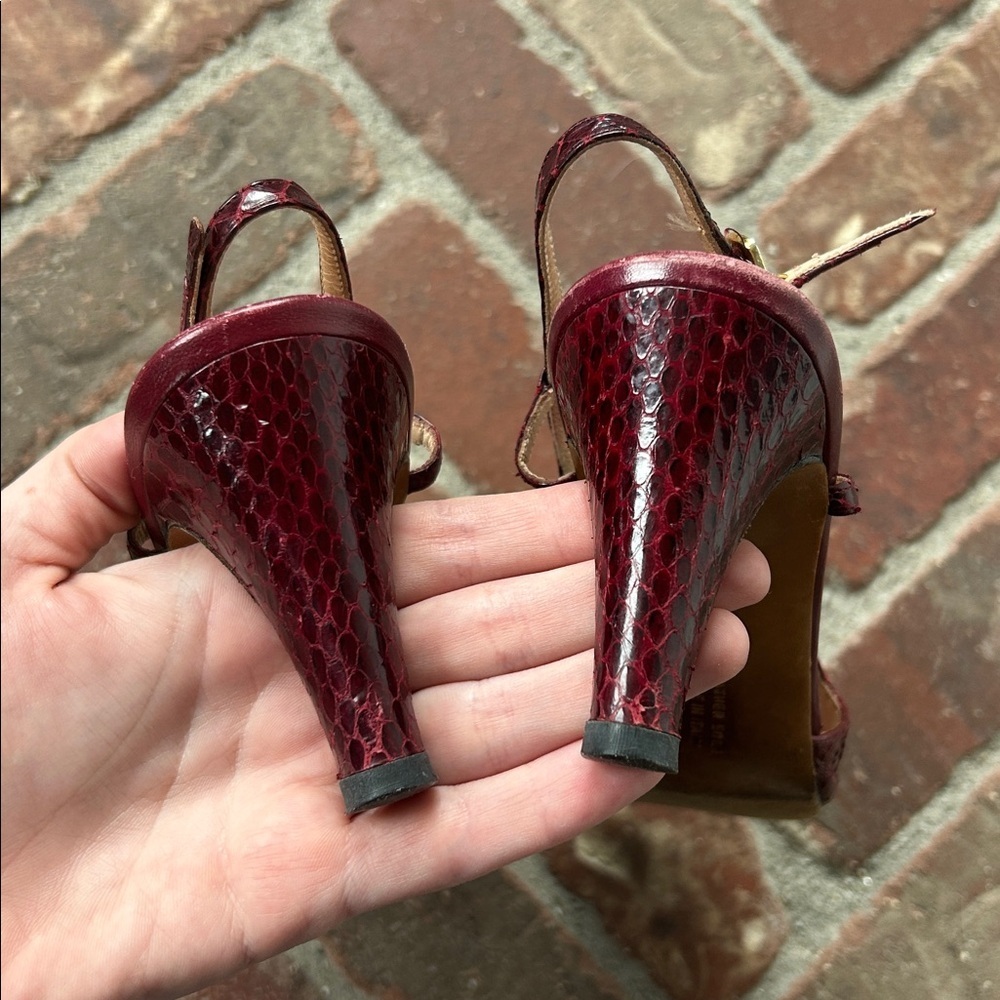 Rare Vintage Salvatore Ferragamo Snakeskin Slingback Peep Toe Heels - Picture 6 of 9